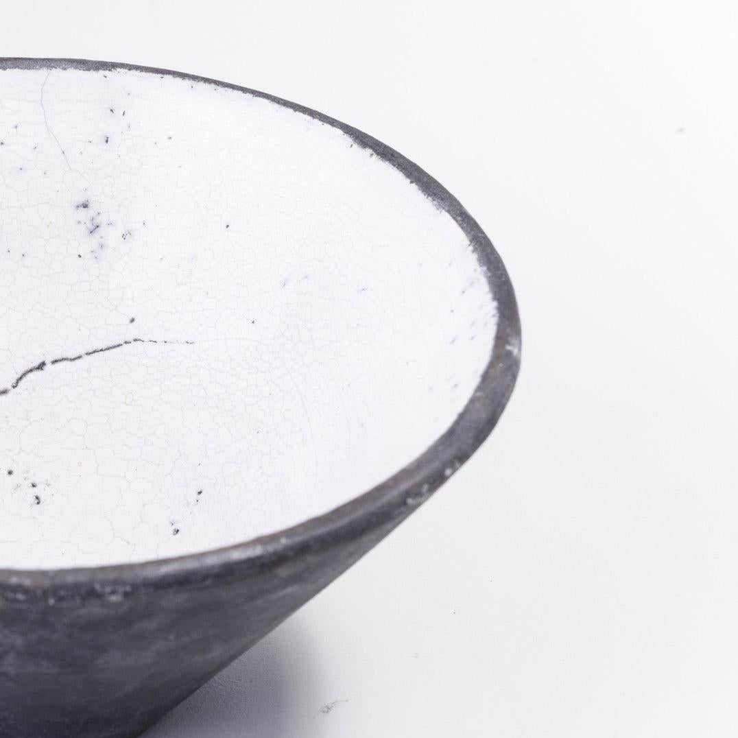 20th Century Japanese LAAB Wu Bowl Raku Ceramics Crackle Black White For Sale