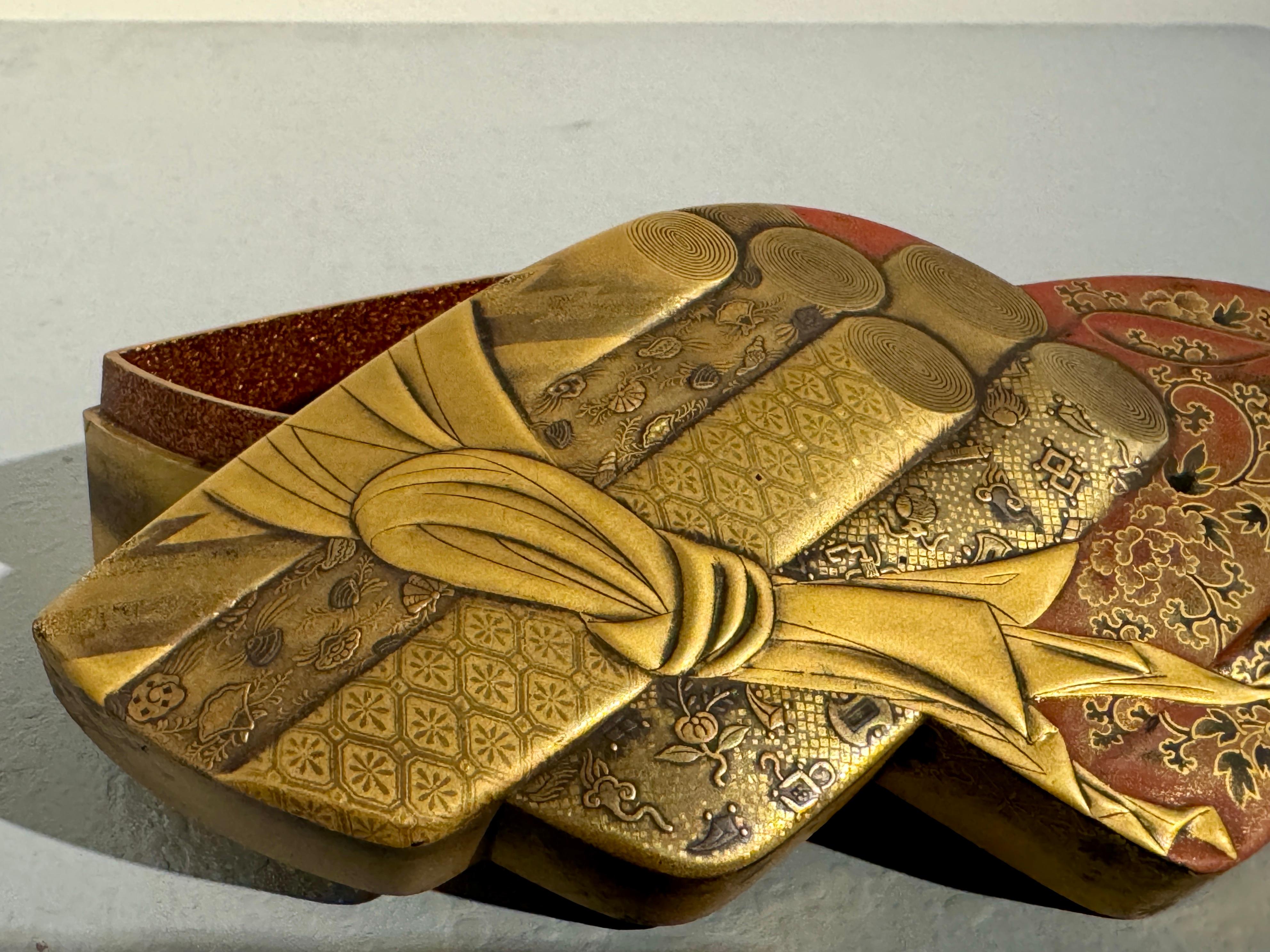 Japanese Lacquer Accessories Box, Tebako, Brocade Design, Meiji Period, Japan For Sale 6