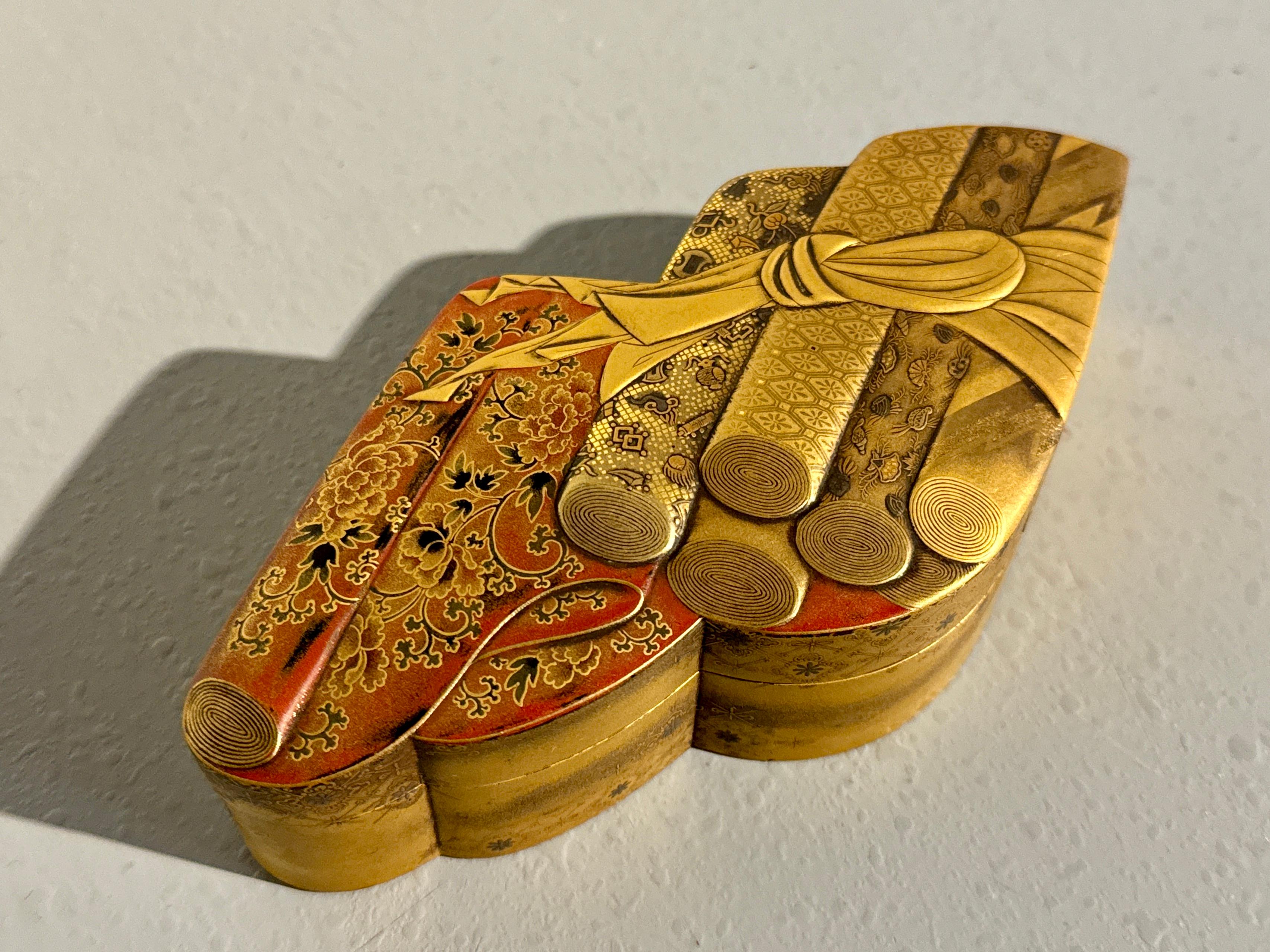 19th Century Japanese Lacquer Accessories Box, Tebako, Brocade Design, Meiji Period, Japan For Sale