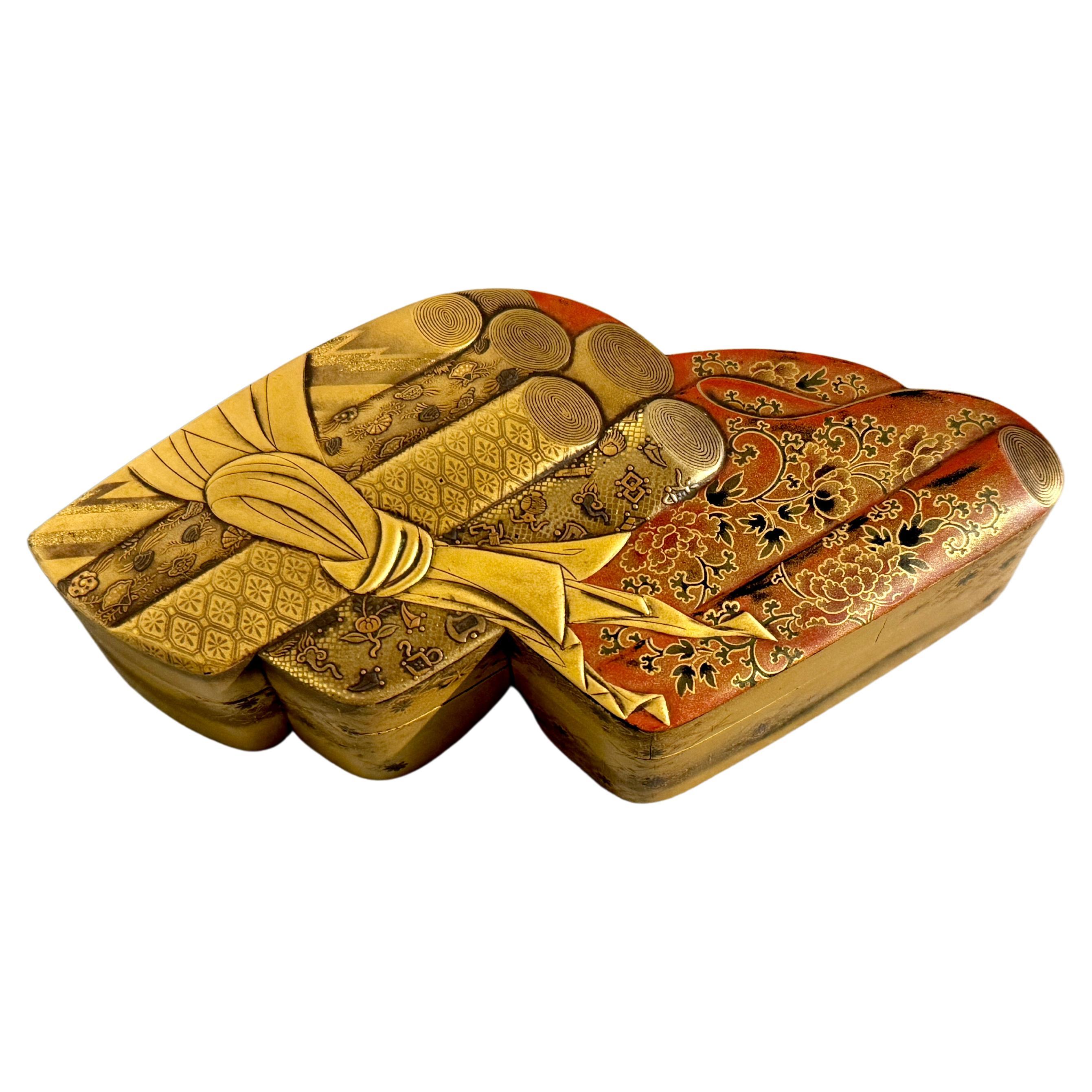 Japanese Lacquer Accessories Box, Tebako, Brocade Design, Meiji Period, Japan