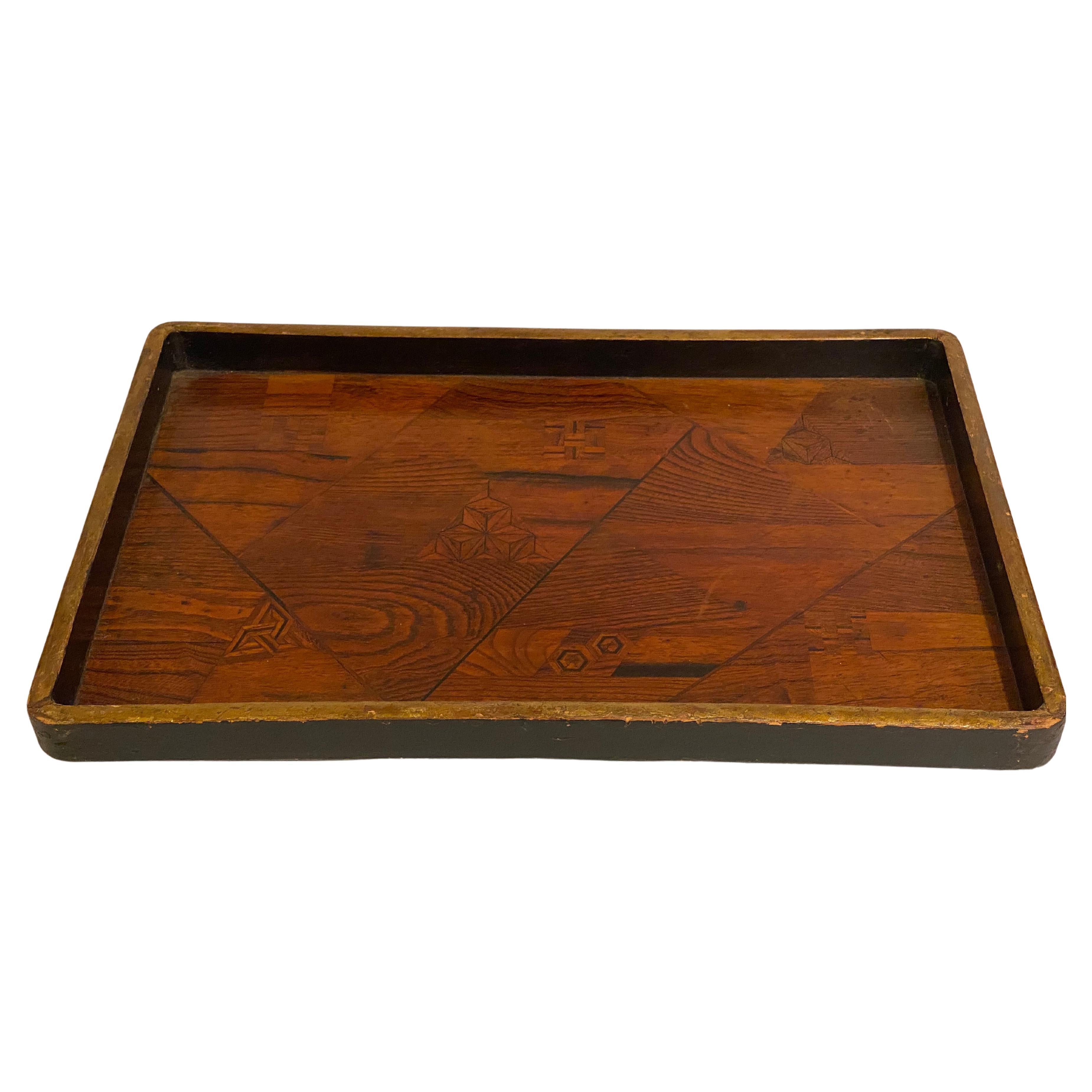 Japanese Lacquer and Geometric Meiji Period Inlaid Tray