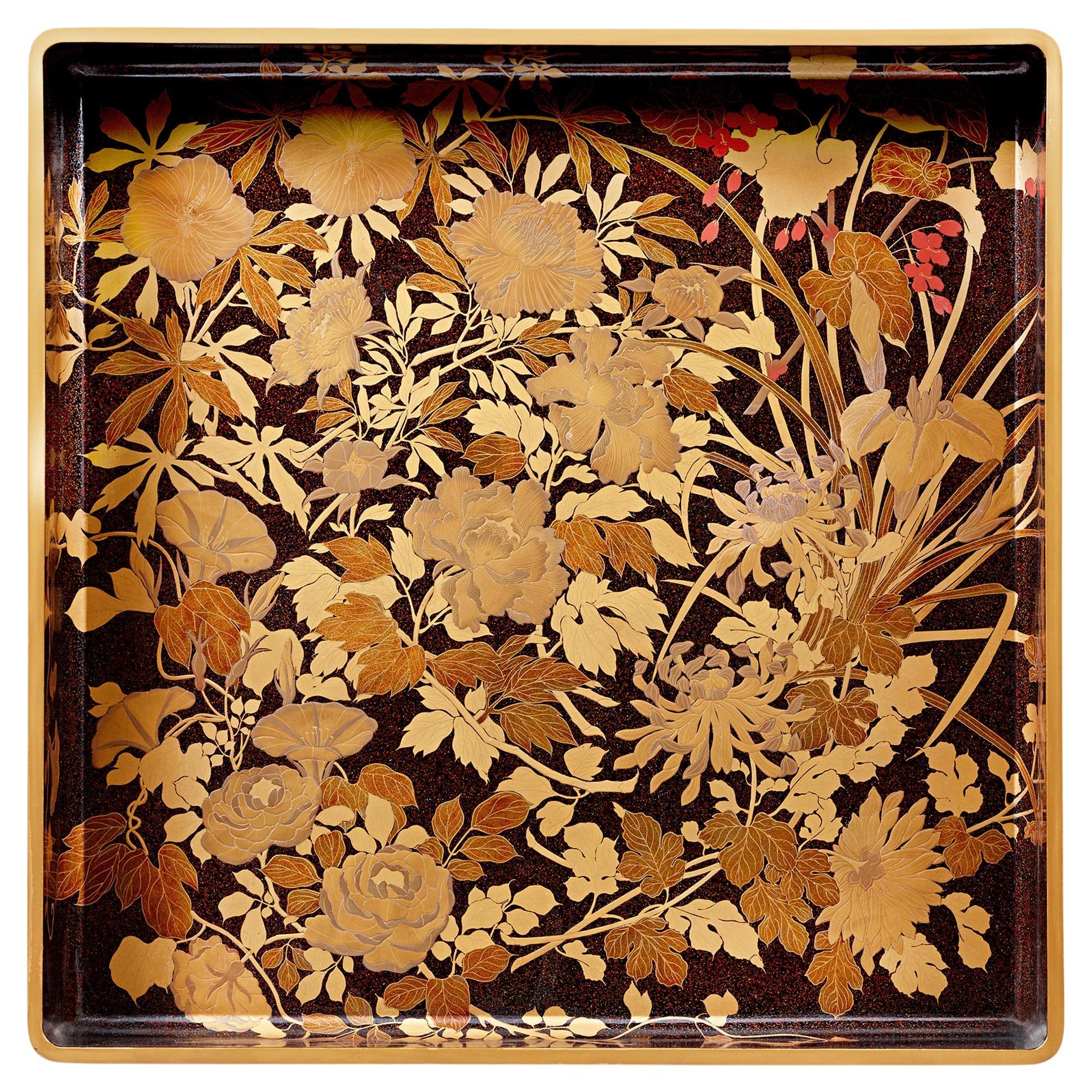 Japanese Lacquer and Gold Tray For Sale