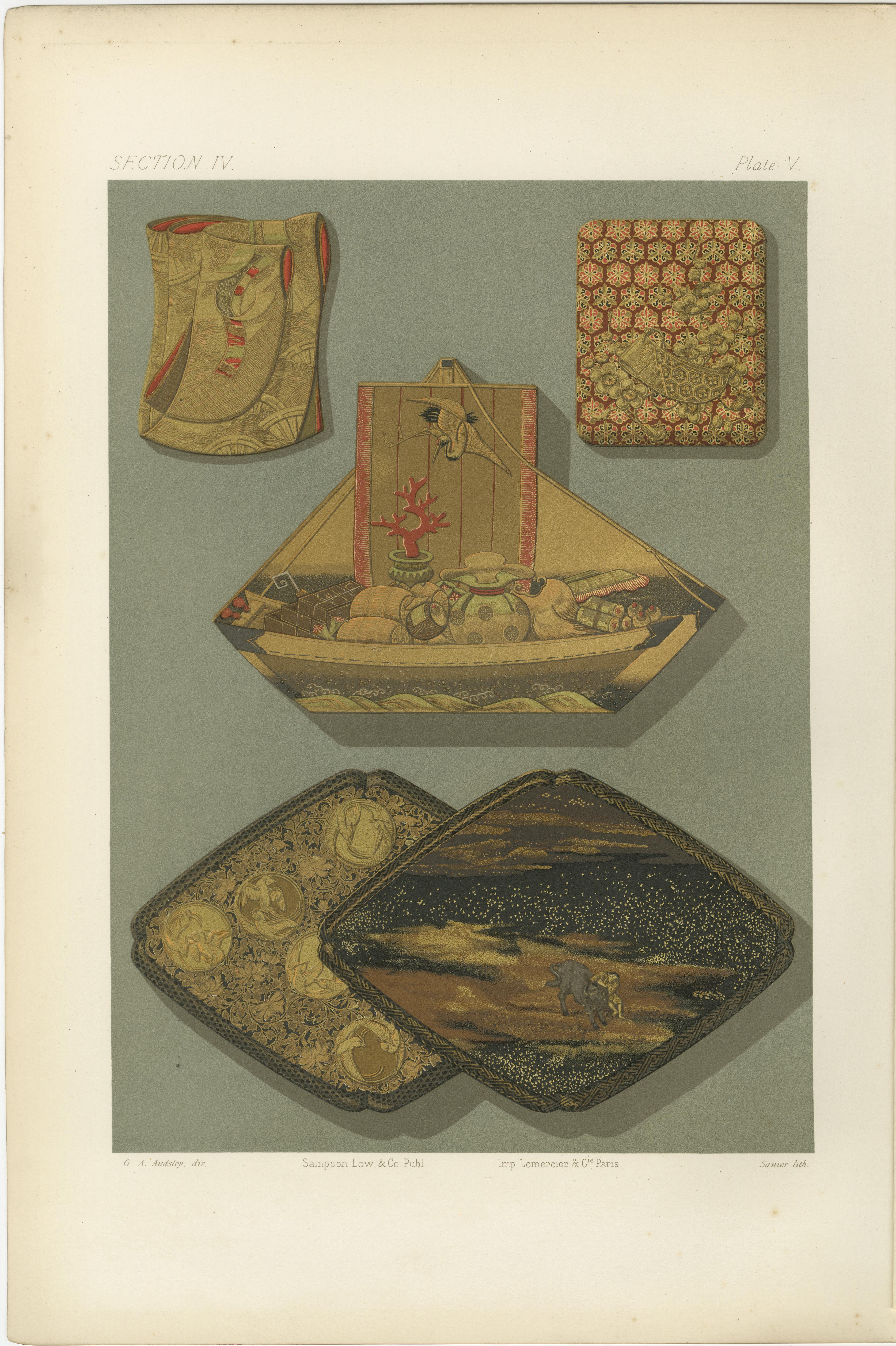 Boîtes japonaises en laque et en marqueterie : Lithographie ancienne, années 1880 en vente 4