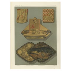 Japanese Lacquer and Inlay Boxes: Antique Lithograph, 1880s