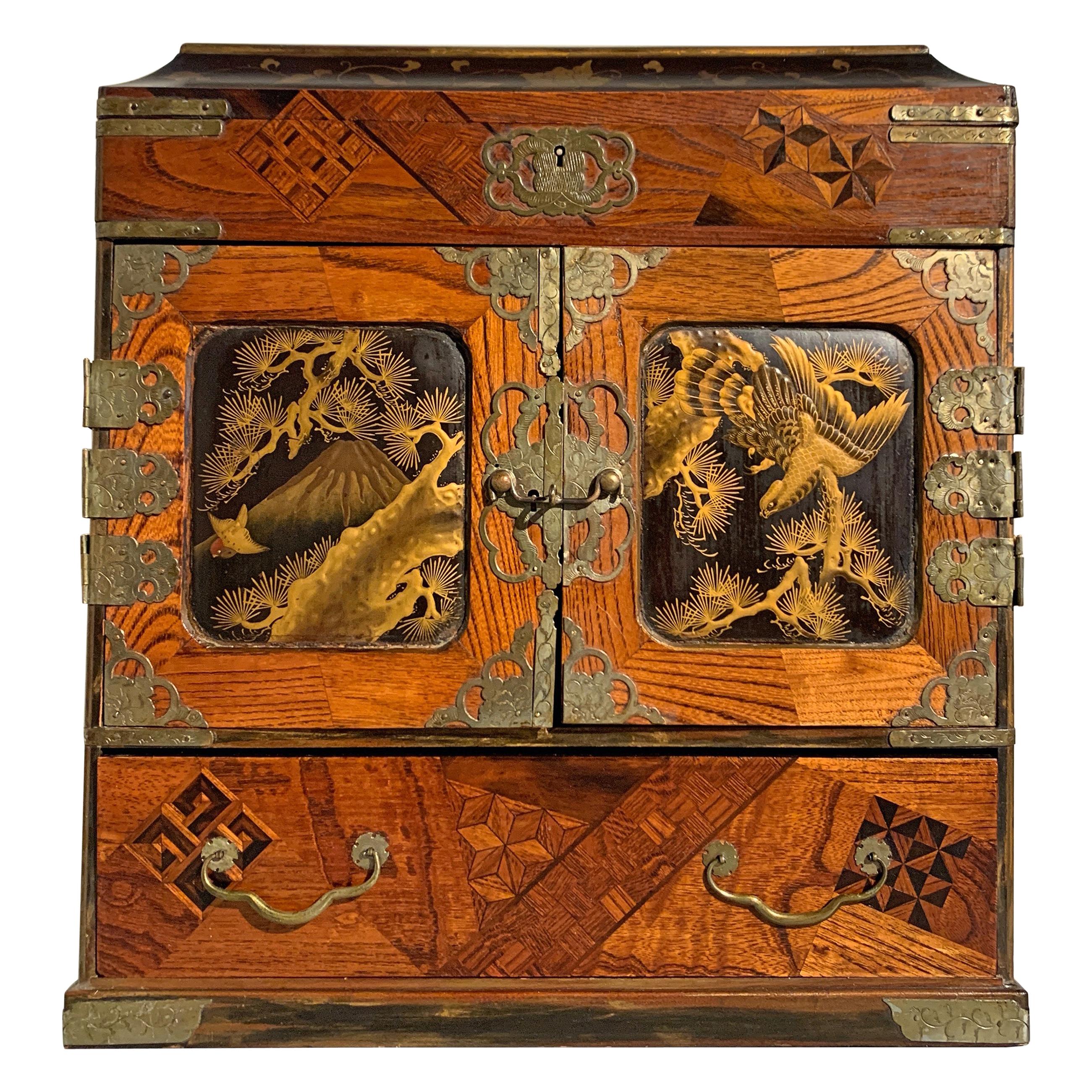 Japanese Lacquer and Marquetry Jewelry or Collector Chest, Meiji Period, Japan