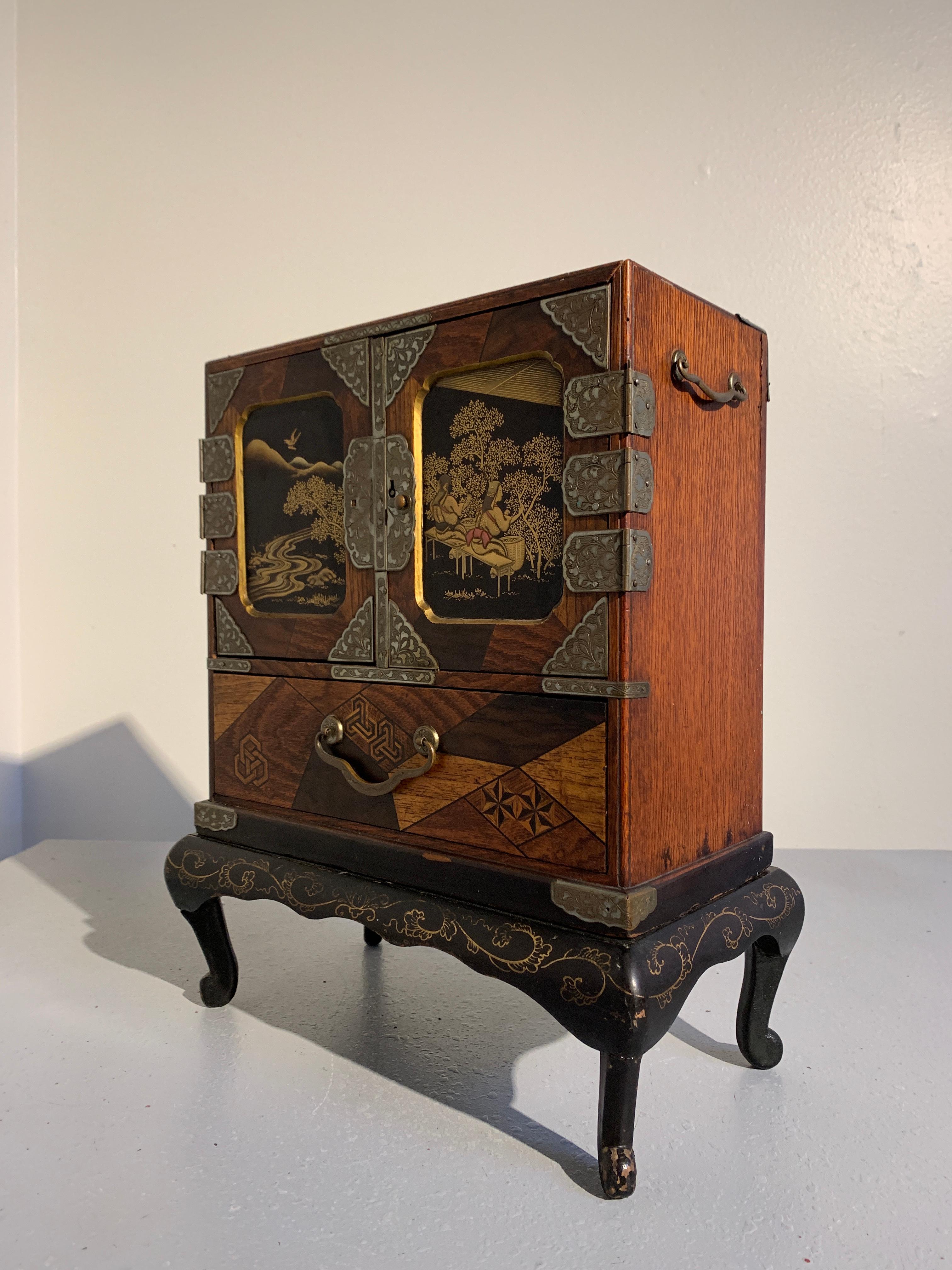 Japanese Lacquer and Marquetry Miniature Tansu, Haribako, Meiji Period In Good Condition In Austin, TX