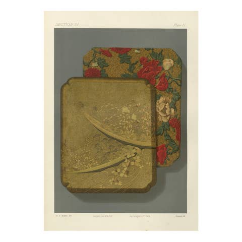 Japanese Lacquer and Textile Tray Designs: Antique Lithograph, 1880s