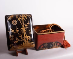 Japanese Lacquer Box with Bamboo, Plum, and Family Crest