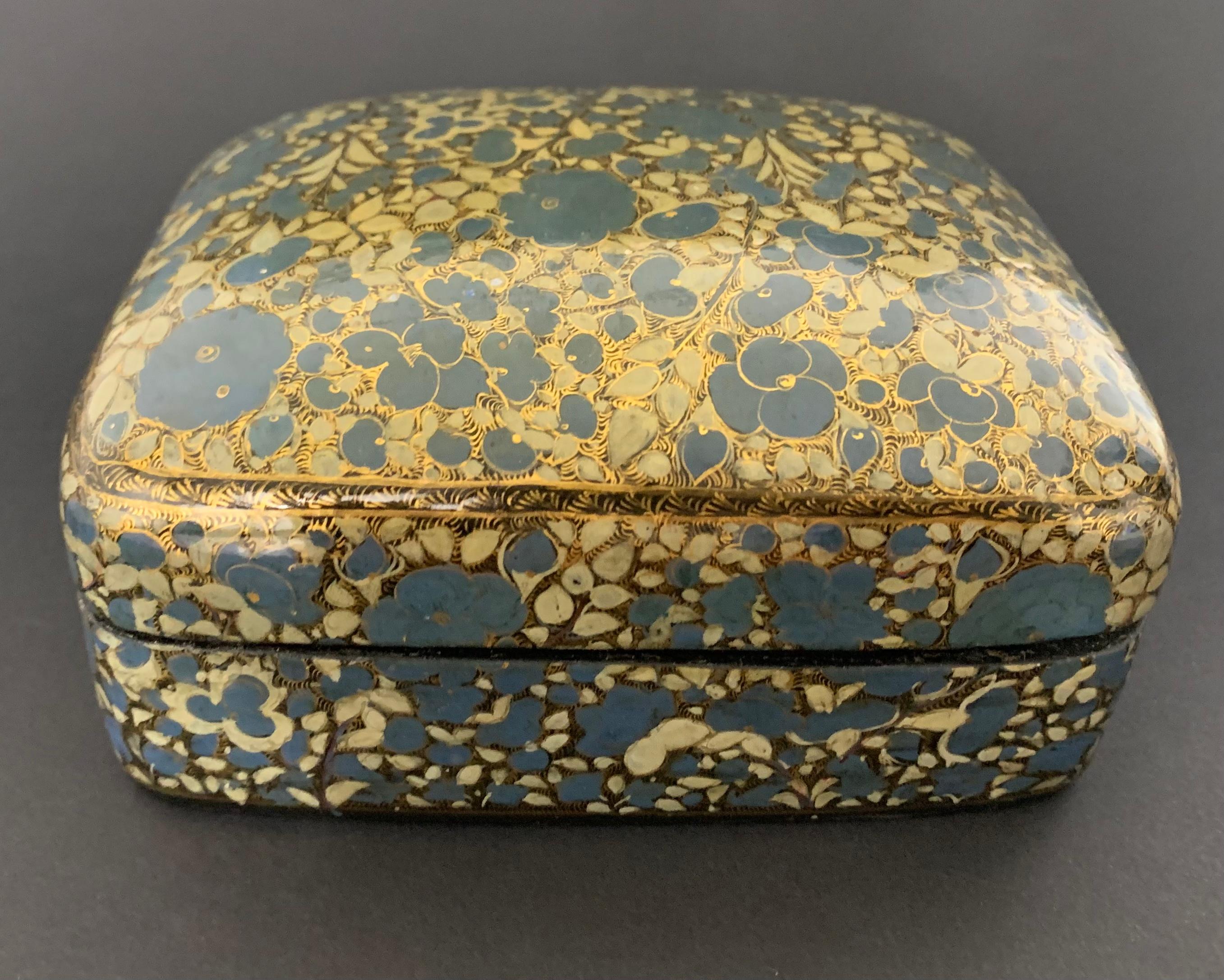 Lacquered Japanese Lacquer Box with Blue Flowers, circa 1900