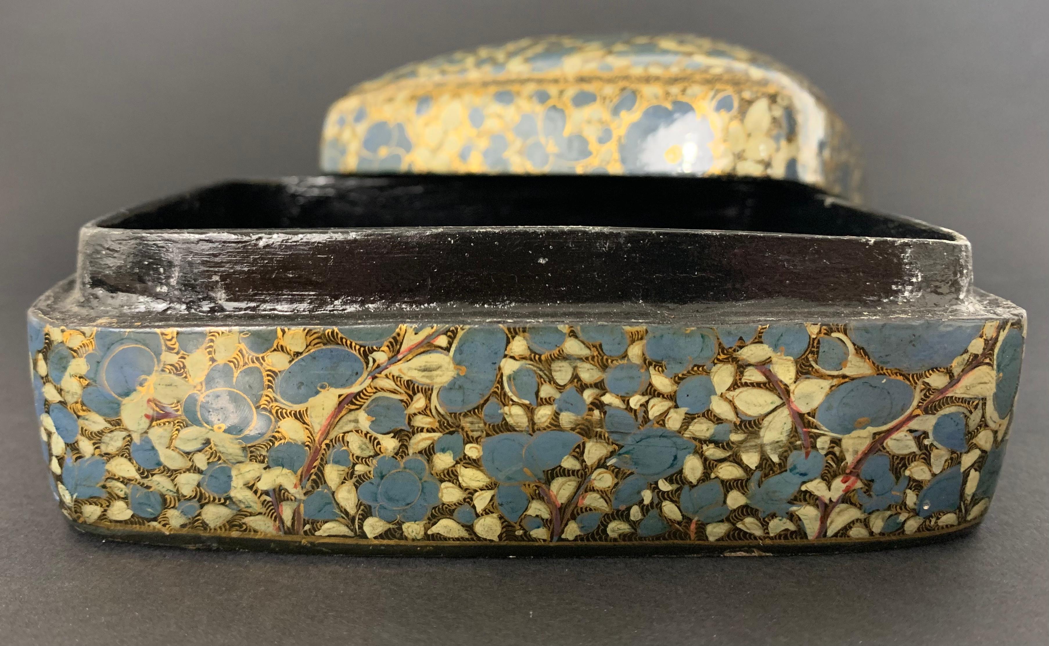 20th Century Japanese Lacquer Box with Blue Flowers, circa 1900