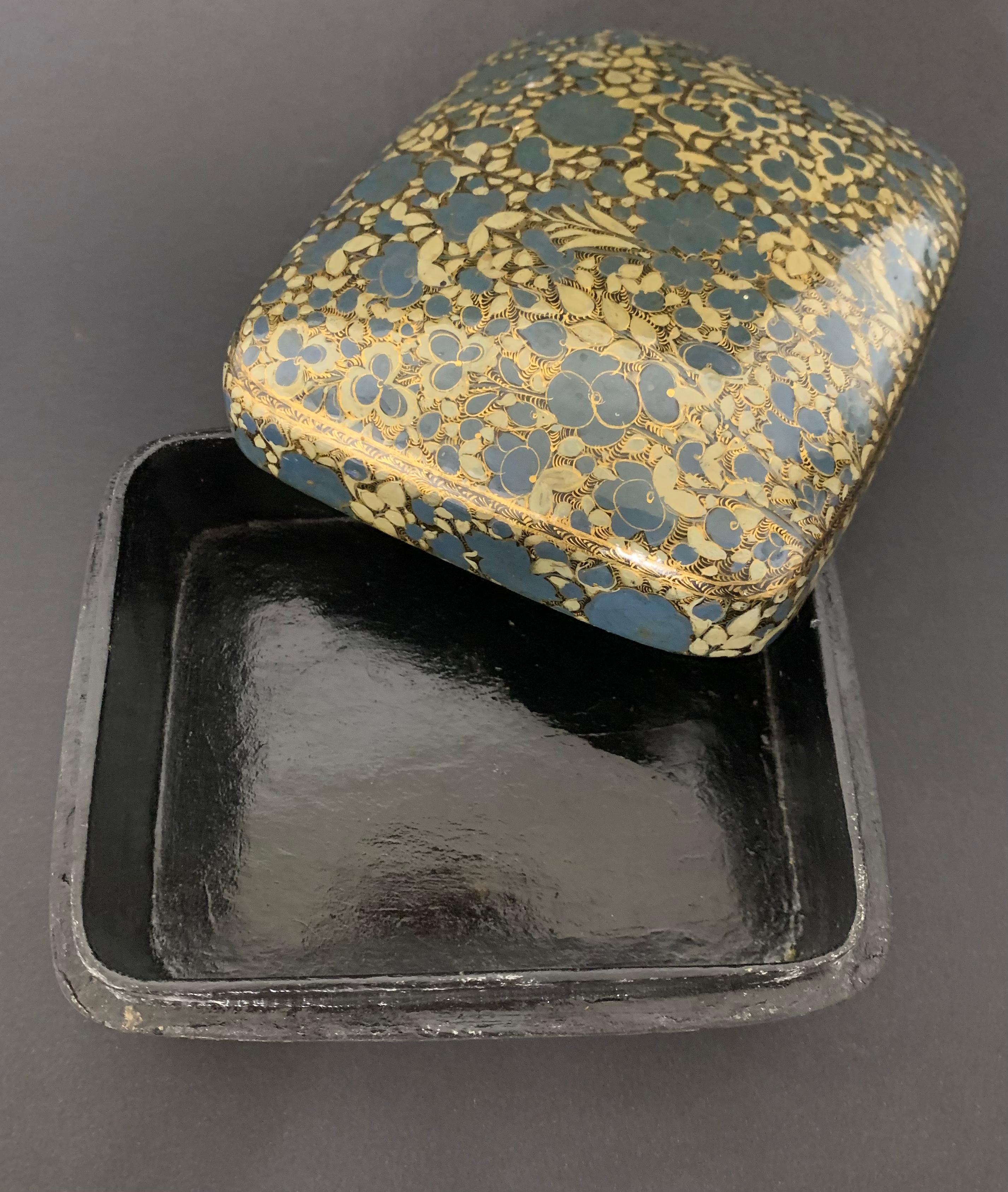 Paper Japanese Lacquer Box with Blue Flowers, circa 1900