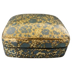 Vintage Japanese Lacquer Box with Blue Flowers, circa 1900