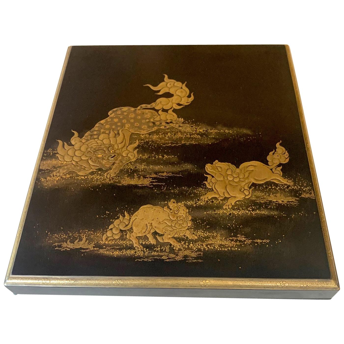 Japanese Lacquer Box with Fine Maki-e Decoration Meiji Period