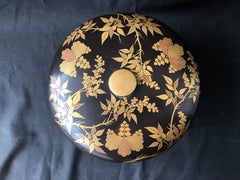 Japanese Lacquer Box with Lid or Bowl Black with Gold Decoration