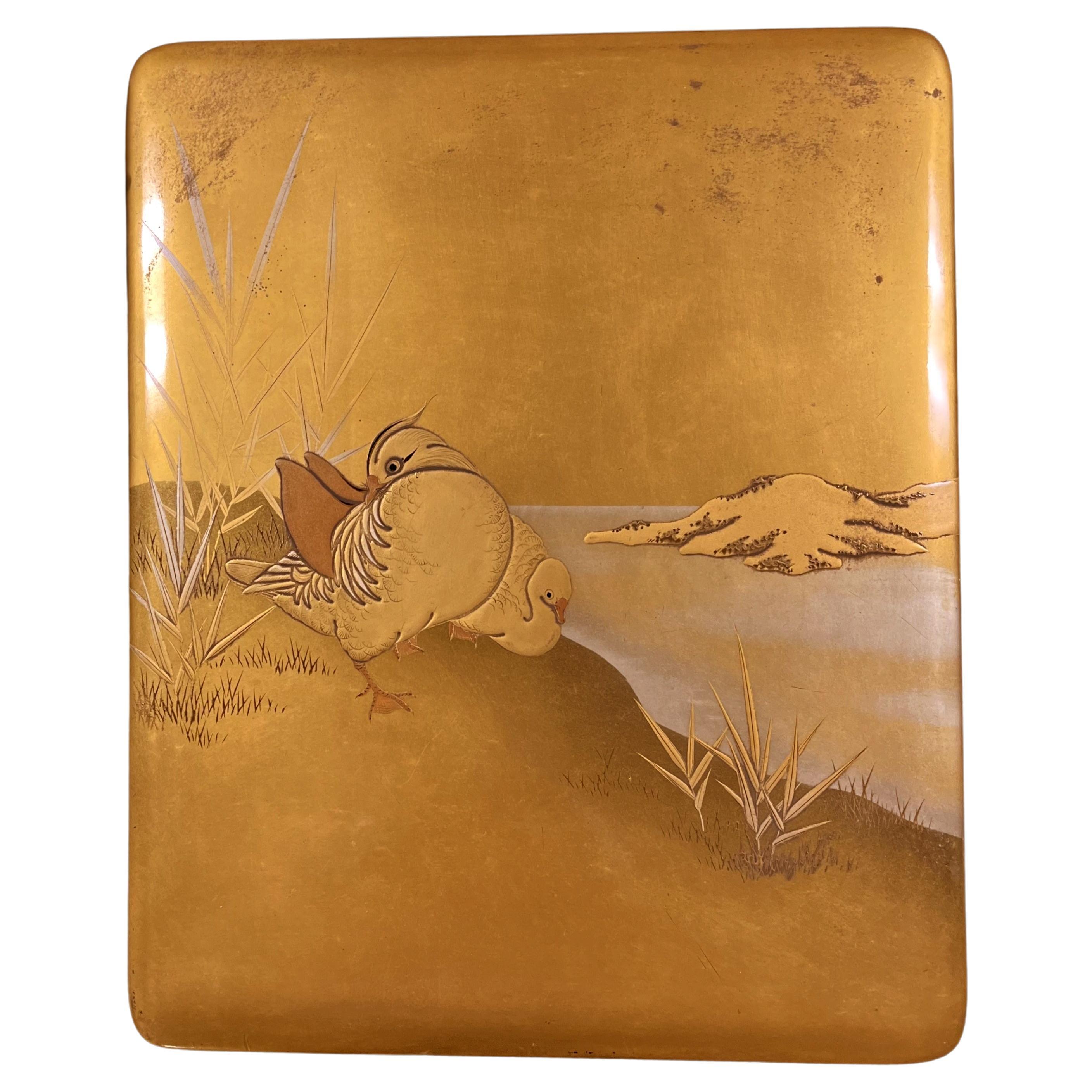 Japanese Lacquer Box with Mandarin Ducks For Sale