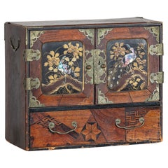 Japanese Lacquer Box with Mother-of-Pearl Inlay and Parquetry Drawers