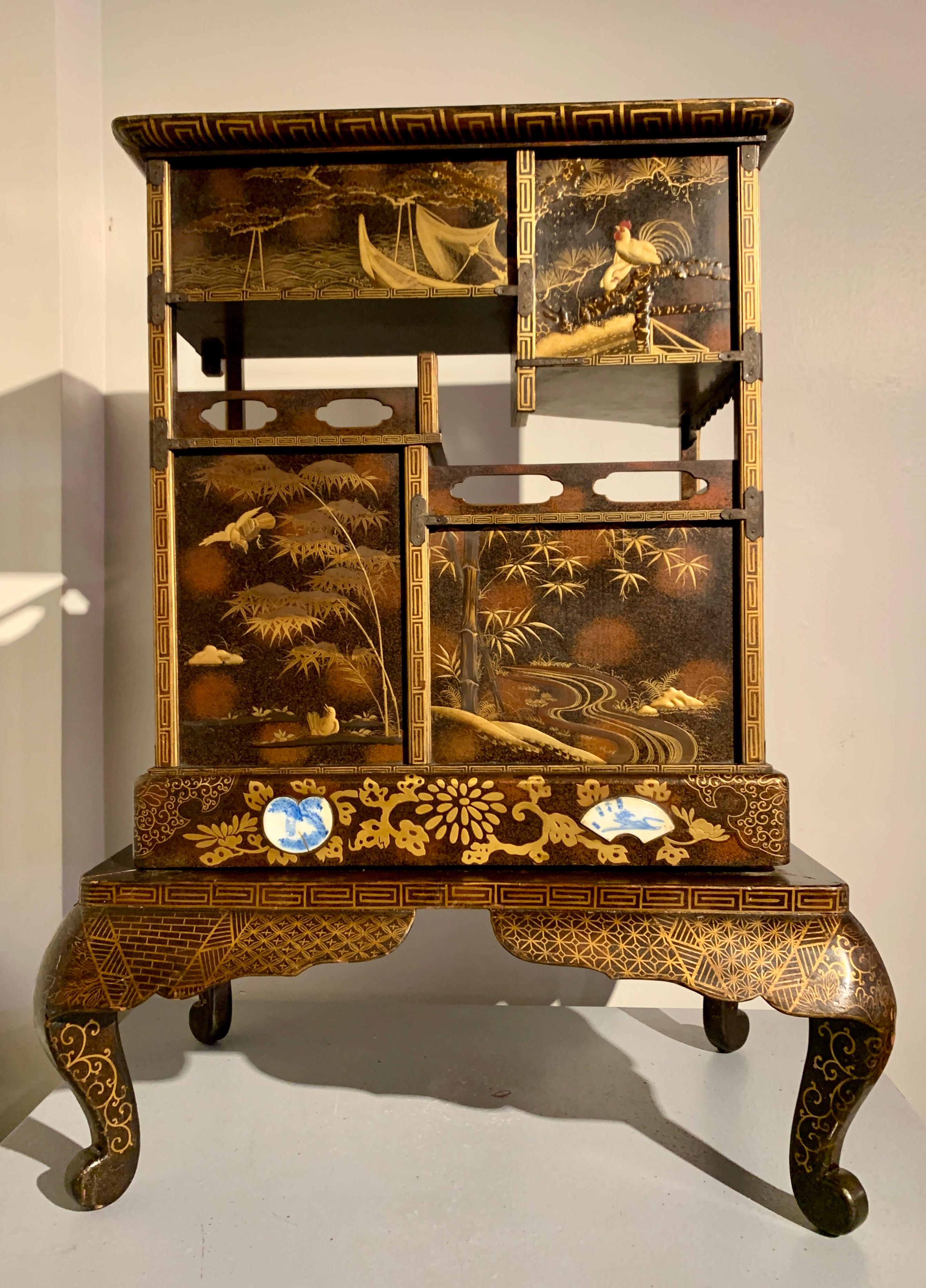 Late 19th Century Japanese Lacquer Display Cabinet on Stand, Meiji Period, 19th Century, Japan For Sale