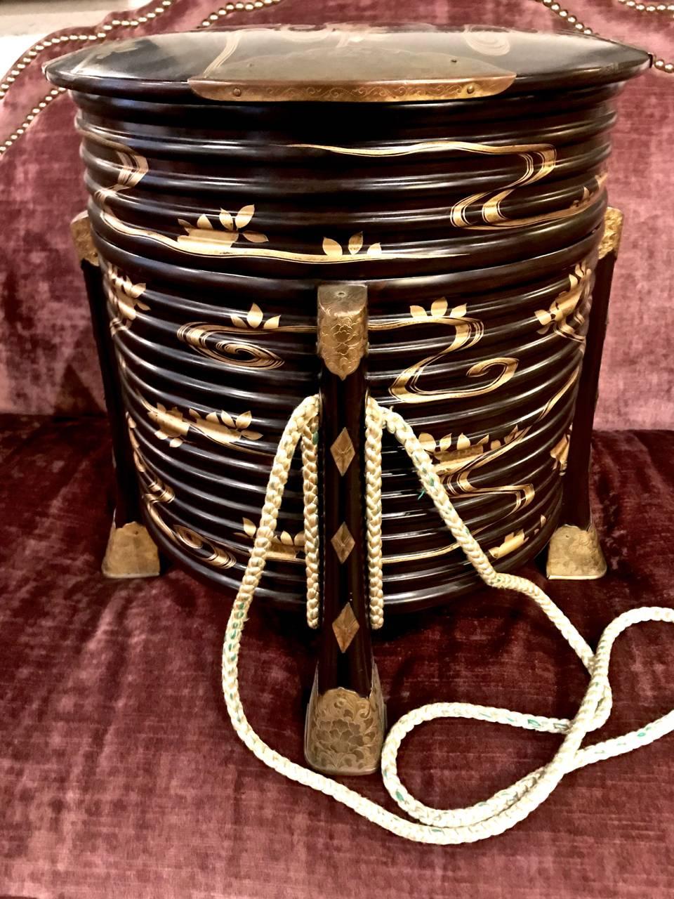 Silk Japanese Lacquer Hatbox, Meiji Period
