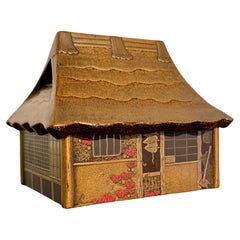 Japanese Lacquer House Shaped Incense Box, Kogo, Meiji Period, Japan