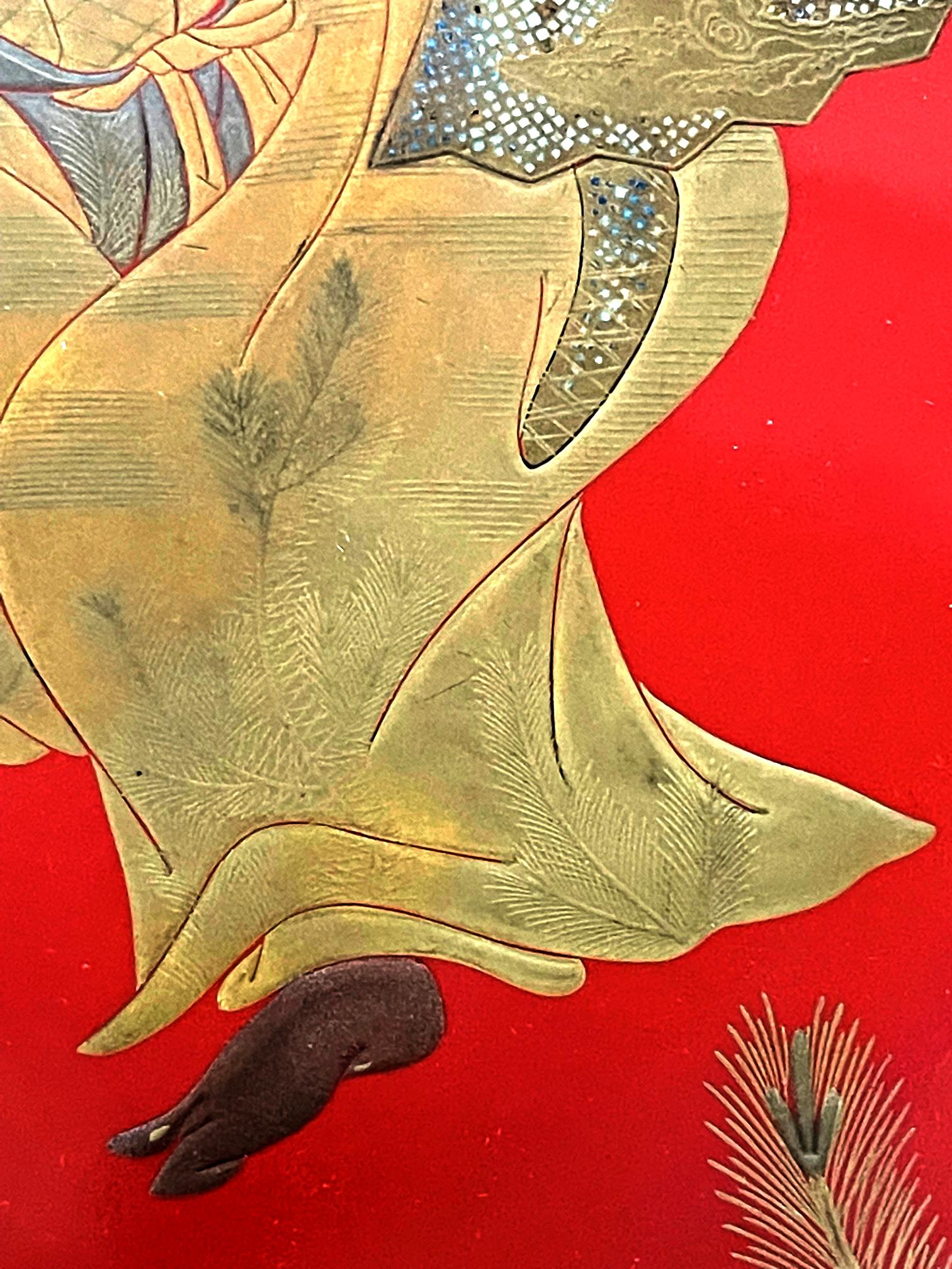 Assiette en laque japonaise Maki-e représentant une danseuse masquée en vente 2
