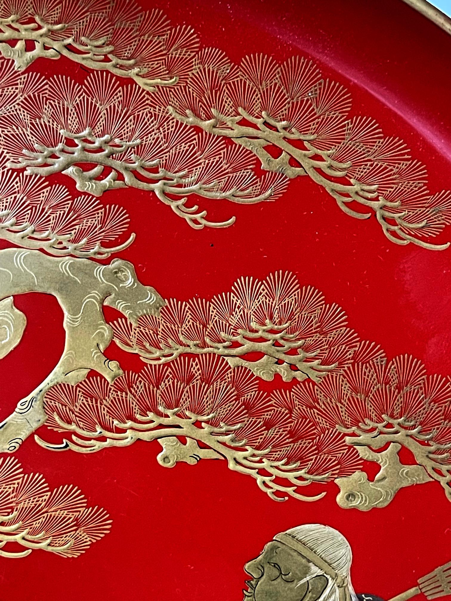 Japanese Lacquer Maki-e Plate of Takasago Story For Sale 4