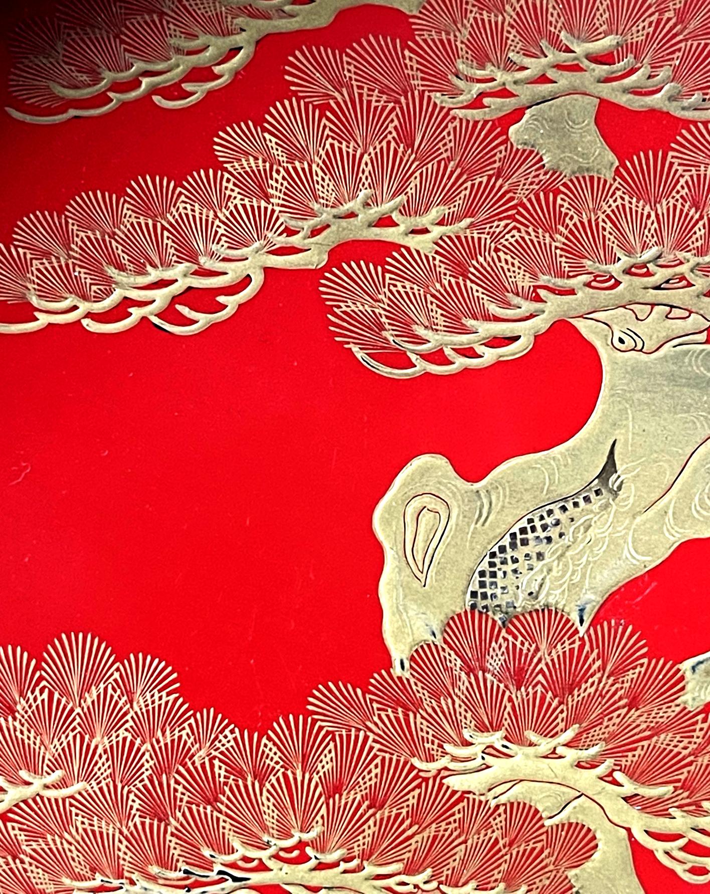 Japanese Lacquer Maki-e Plate of Takasago Story For Sale 5