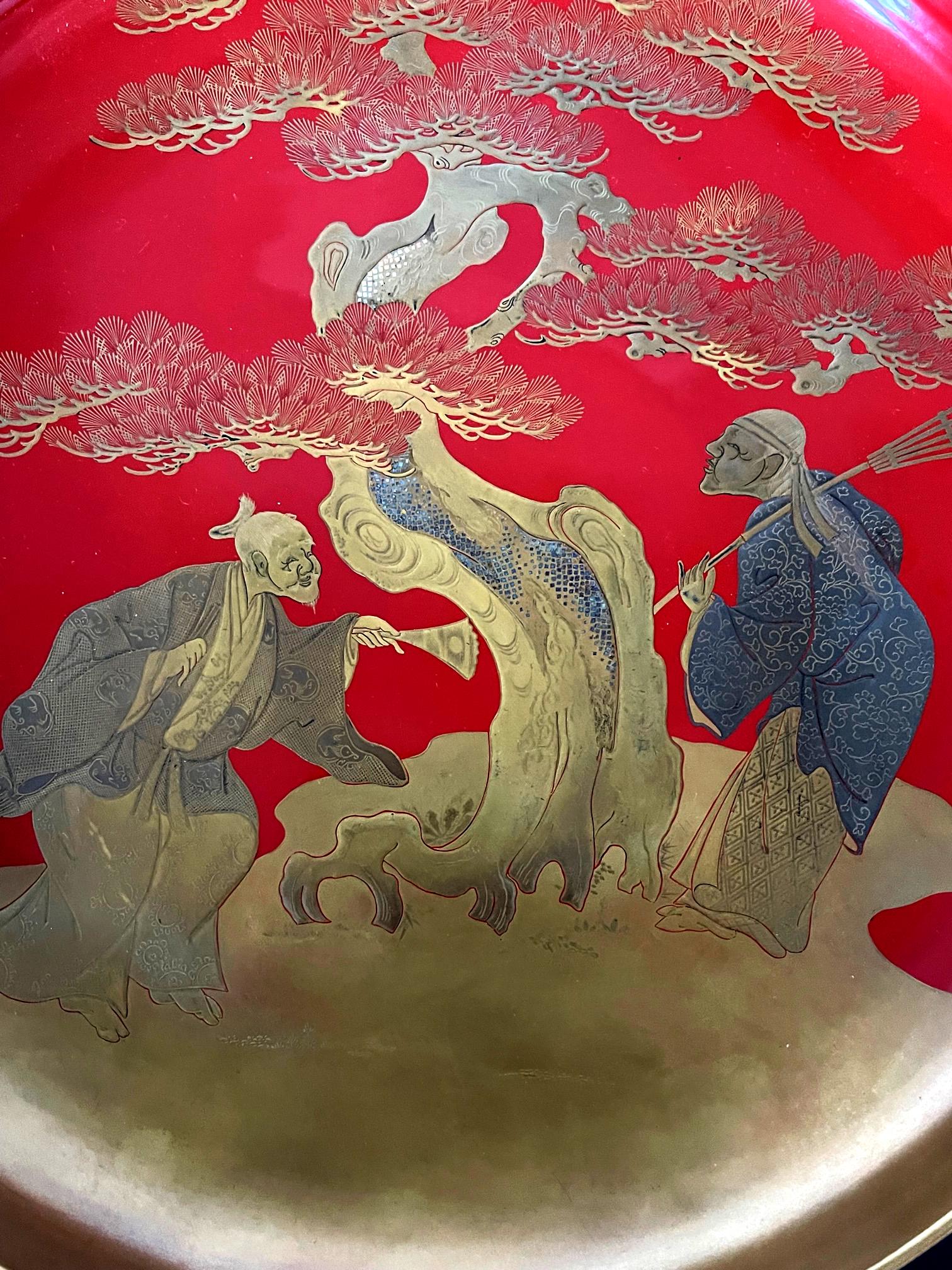 Japanese Lacquer Maki-e Plate of Takasago Story For Sale 11