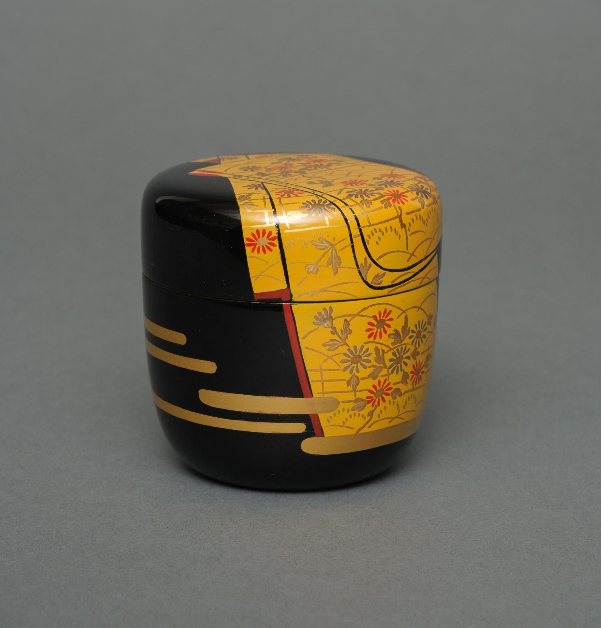 Japanese Lacquer Natsume 棗 with Kimono Design by Takahashi Masayoshi 高橋正良 For Sale 5