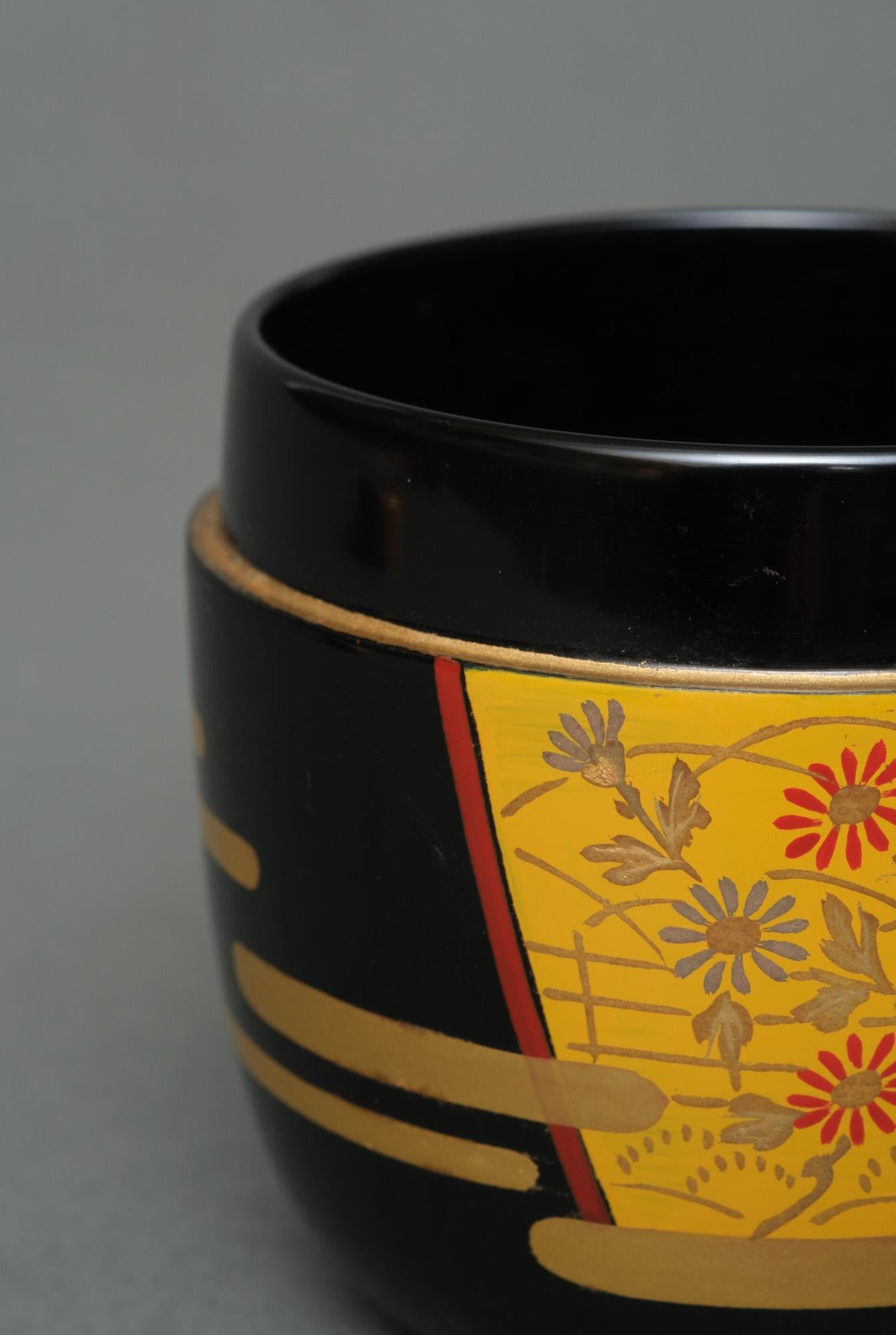 Japanese Lacquer Natsume 棗 with Kimono Design by Takahashi Masayoshi 高橋正良 For Sale 7