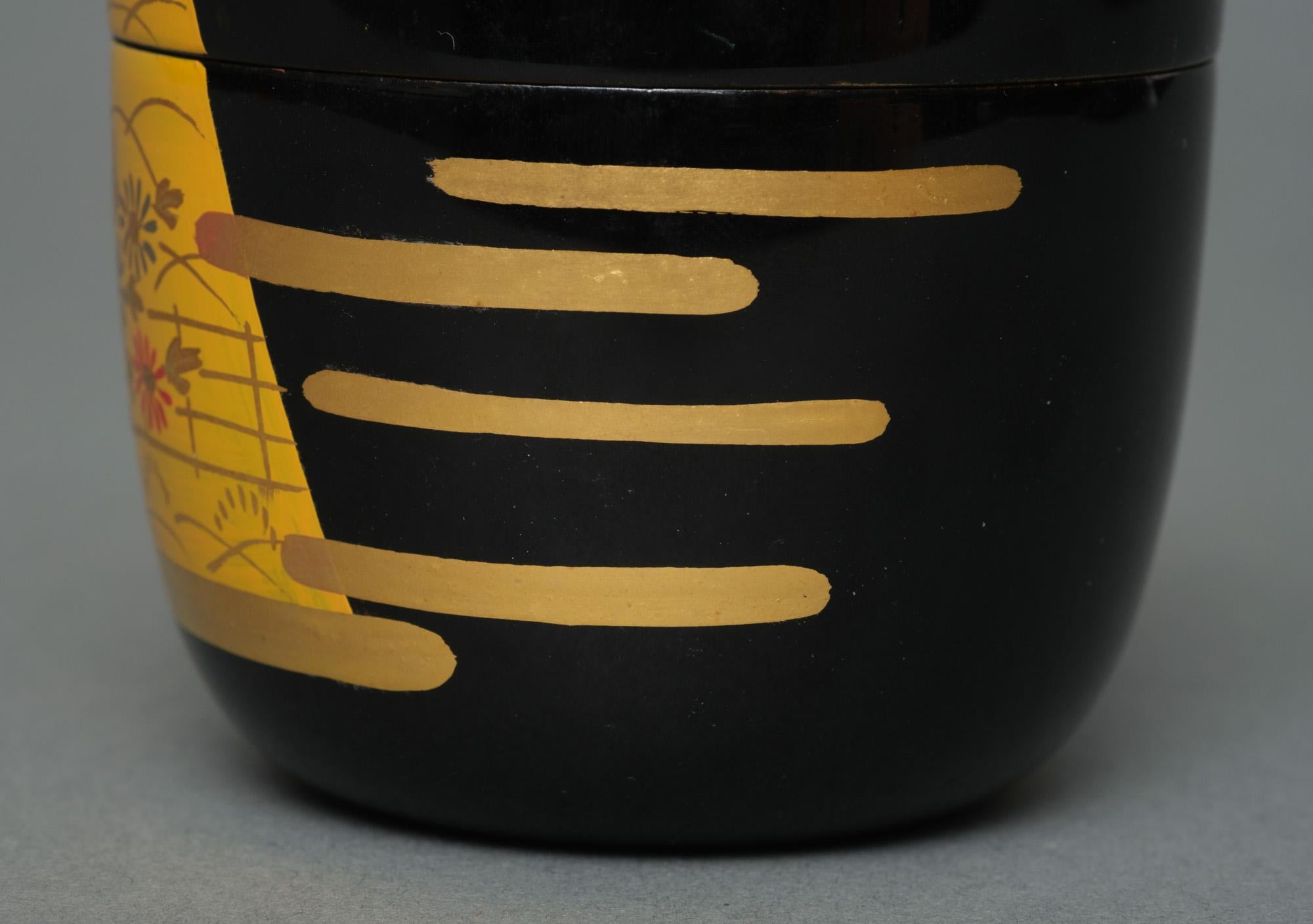 20th Century Japanese Lacquer Natsume 棗 with Kimono Design by Takahashi Masayoshi 高橋正良 For Sale