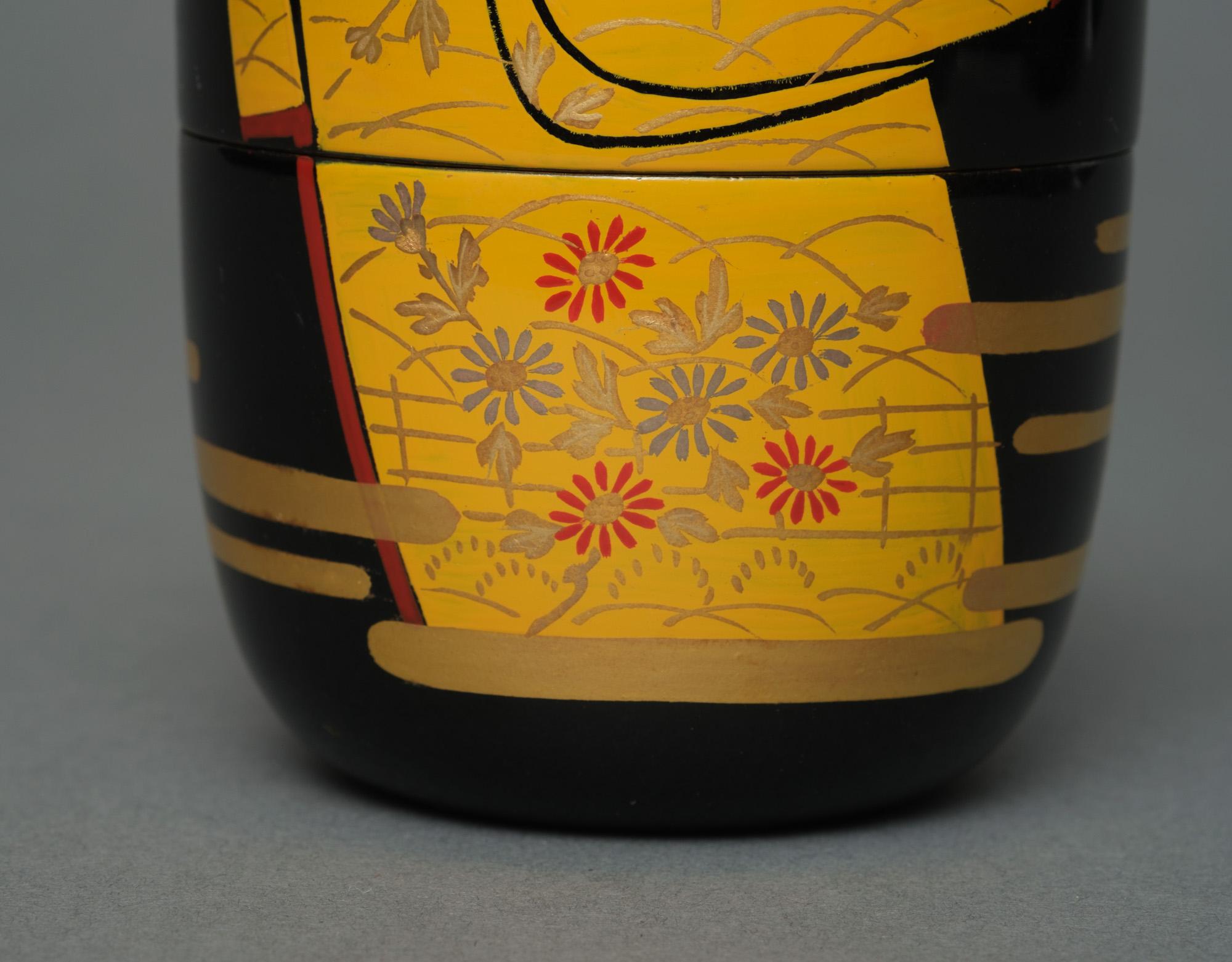 Japanese Lacquer Natsume 棗 with Kimono Design by Takahashi Masayoshi 高橋正良 For Sale 2