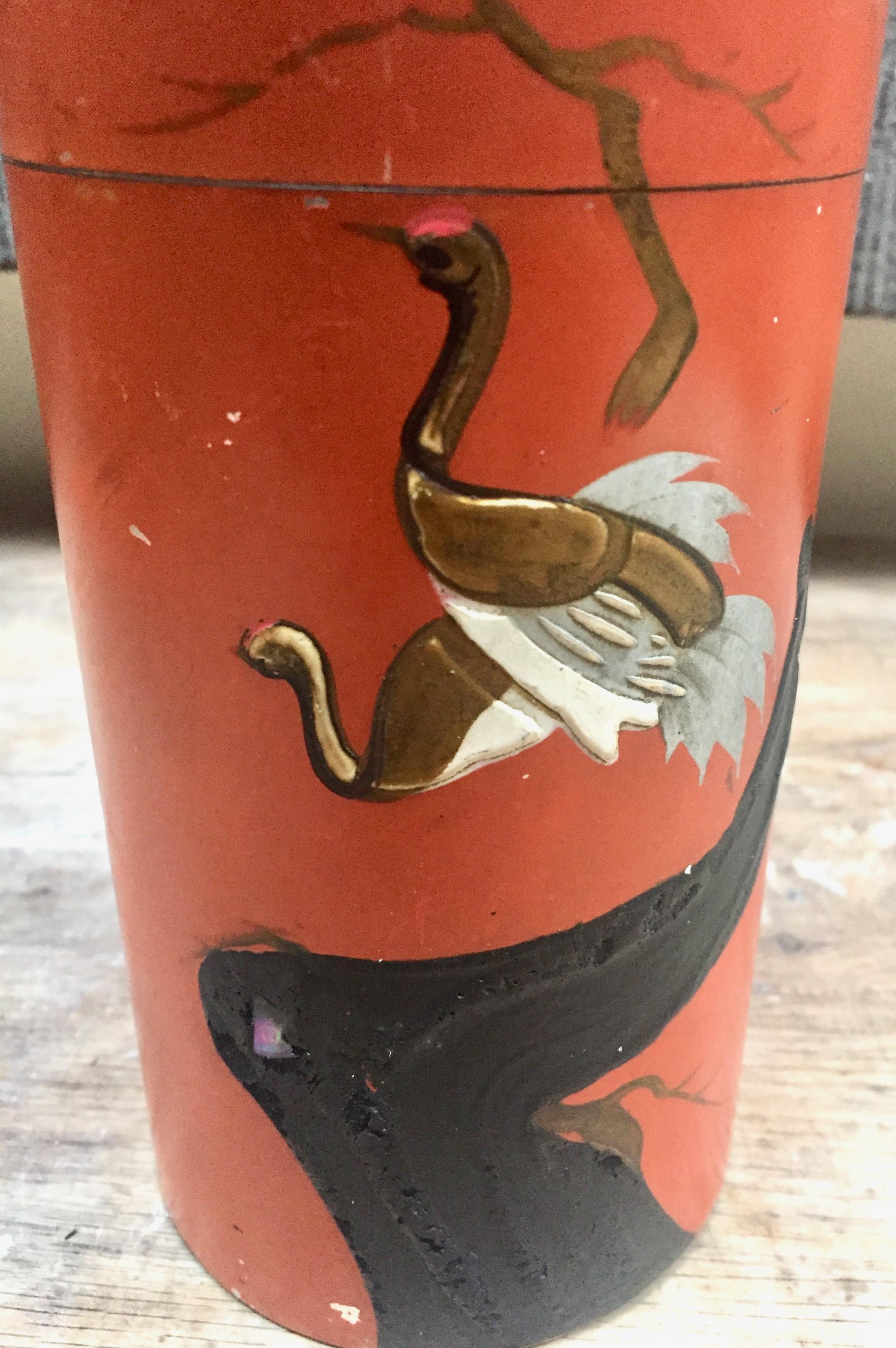 Art Deco Japanese Lacquer Painted Tole Tea Container