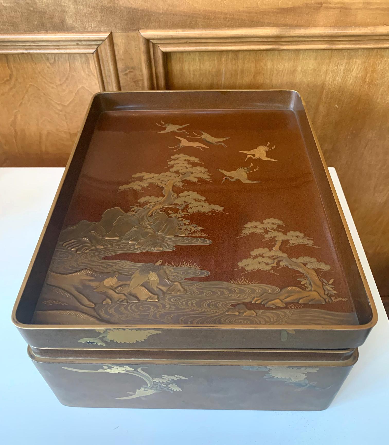 Japonisme Japanese Lacquer Ryoshibako Document Box Meiji Period For Sale