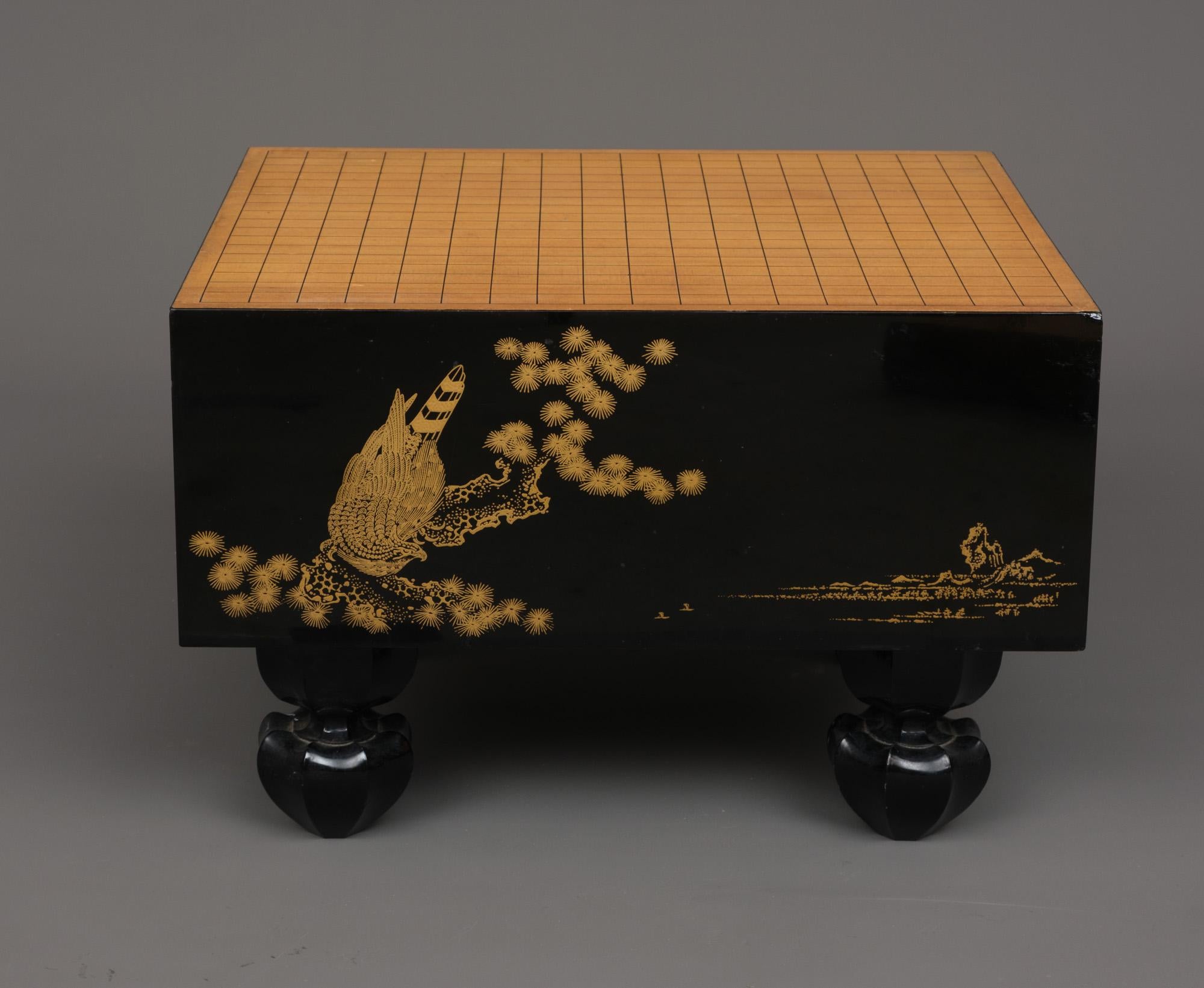 Japanese lacquer solid wooden go-game table 碁盤 (goban) complete with go-stones 4