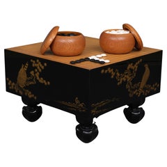 Japanese lacquer solid wooden go-game table 碁盤 (goban) complete with go-stones