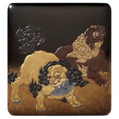 Japanese lacquer suzuri’bako 硯箱 (writing box) with shishi & Hotei design