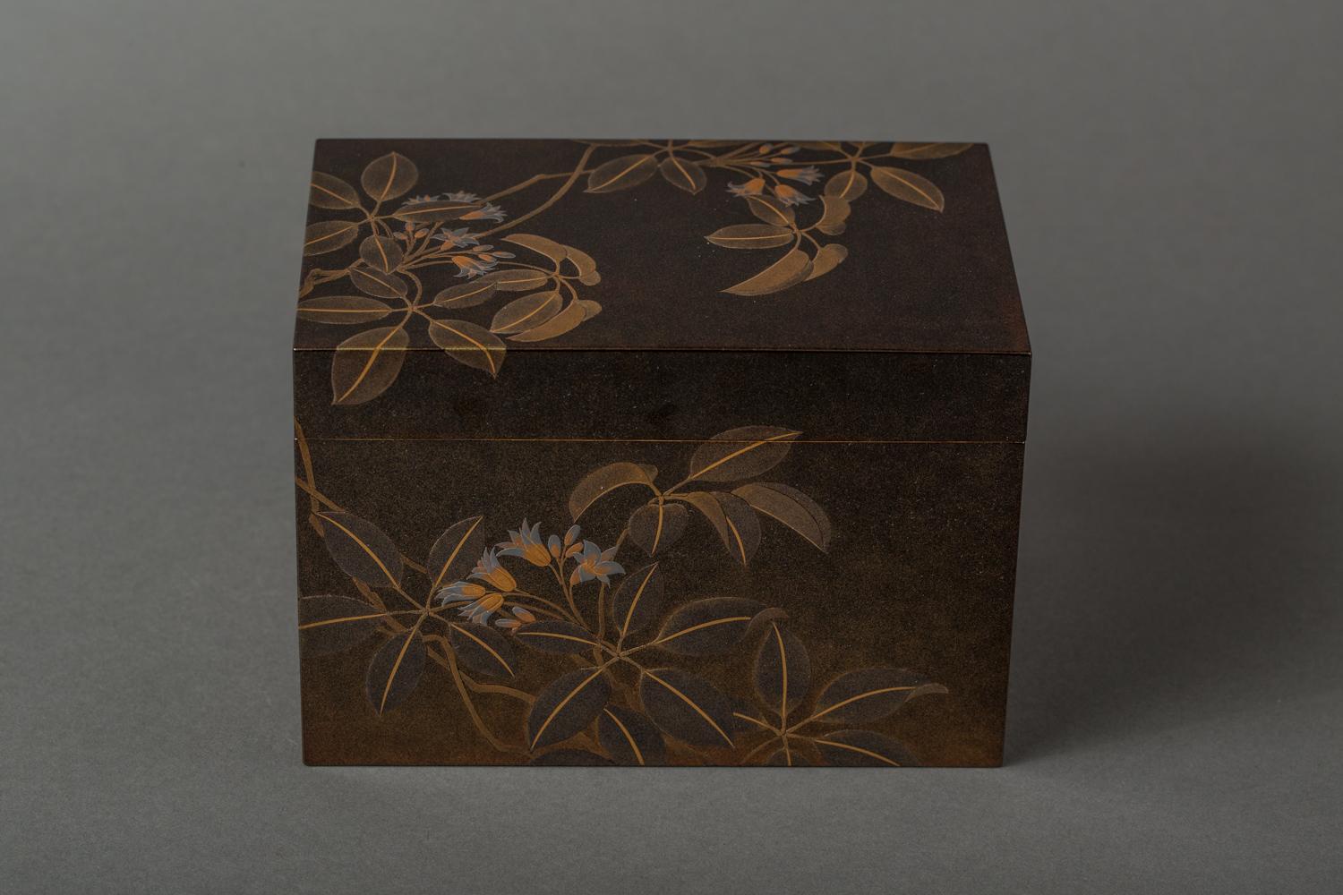 19th Century Japanese Lacquer Tea Box 'Chabako' with Flower Design For Sale