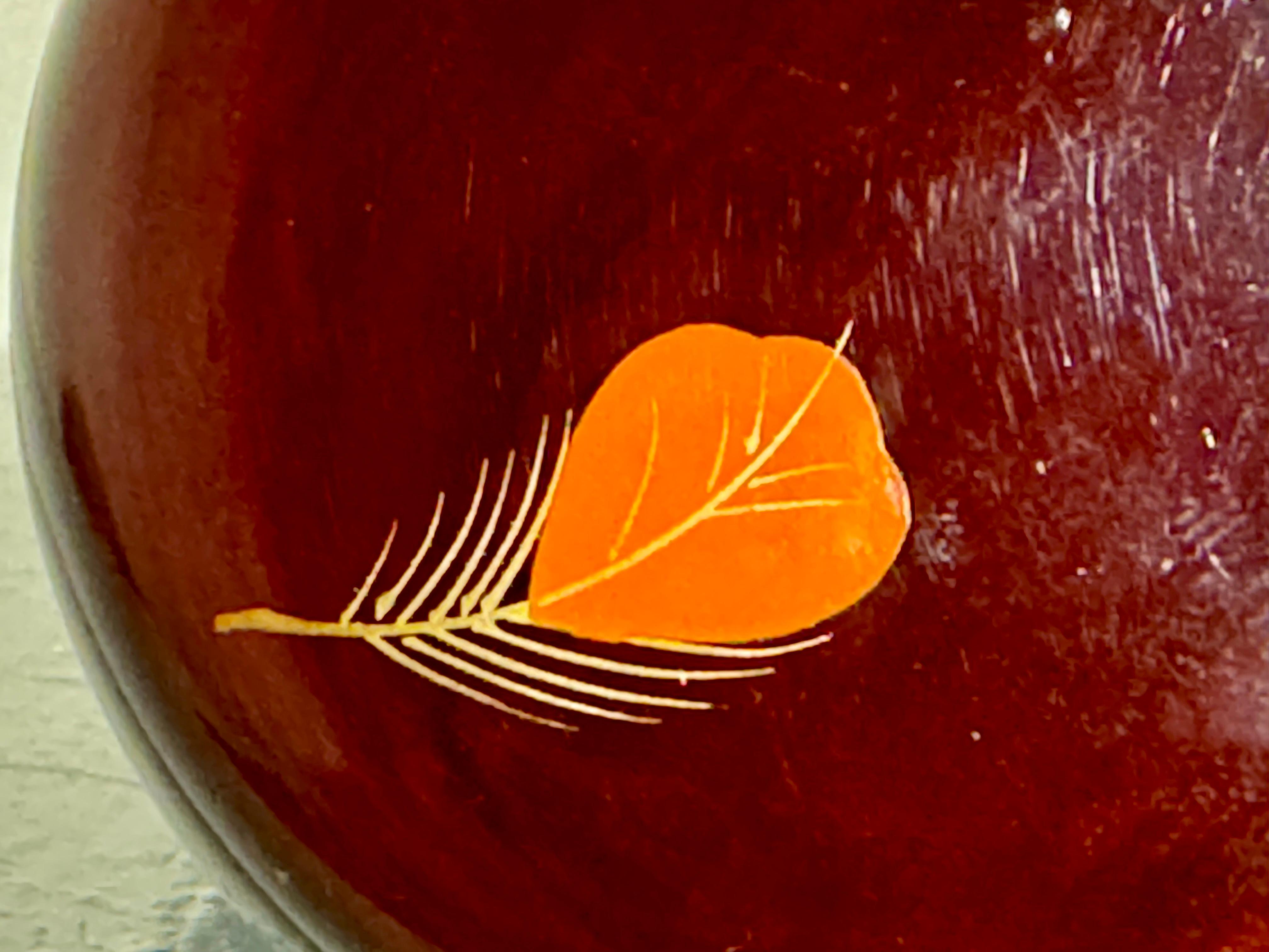 Japanese Lacquer Tea Caddy, Natsume, Feather Design, Showa Era, c 1960's, Japan 3