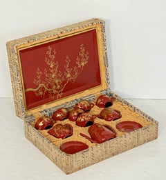 Japanese Lacquer Tea Set and Serving Trays in Original Box