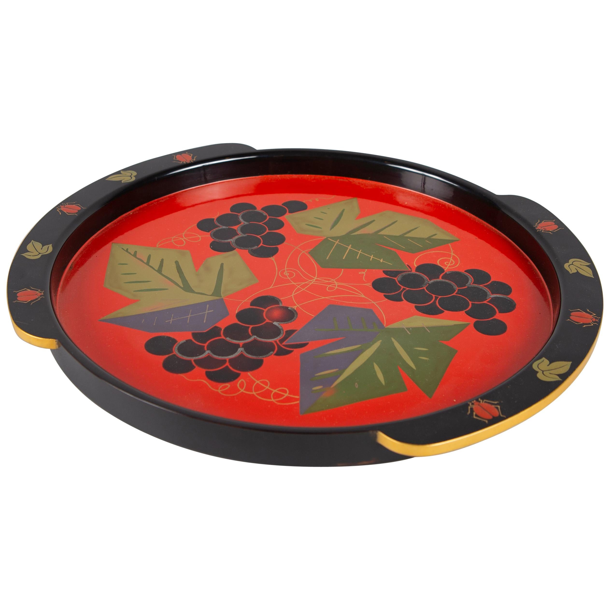 Japanese Lacquer Tray with Grape Design