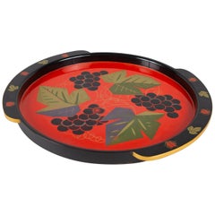 Vintage Japanese Lacquer Tray with Grape Design