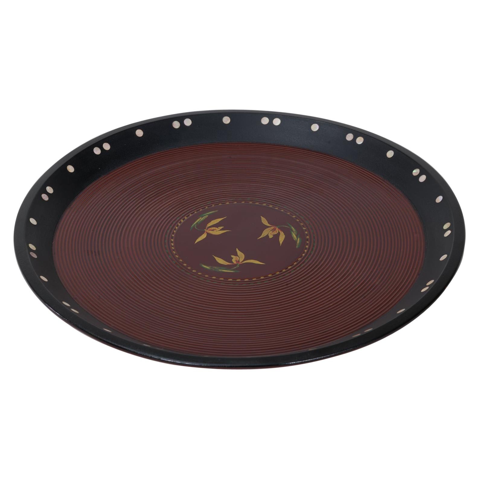 Japanese Lacquer Tray with Intricate Designs For Sale