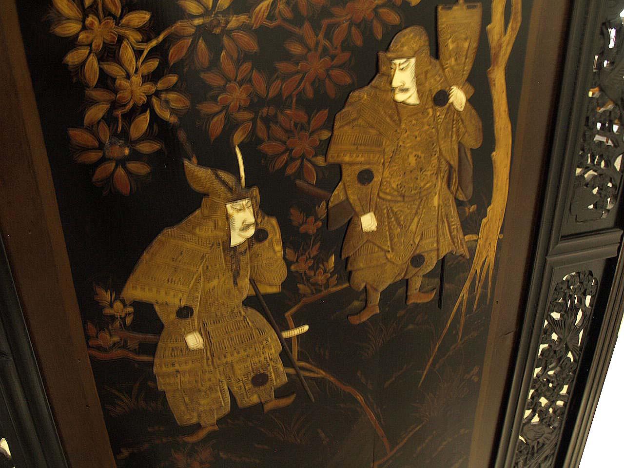 Japanese Lacquer Two Fold Samurai Warrior Screen 13