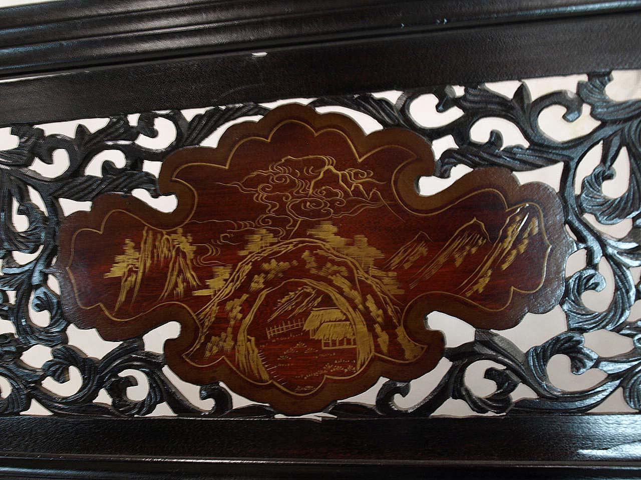 Hand-Painted Japanese Lacquer Two Fold Samurai Warrior Screen