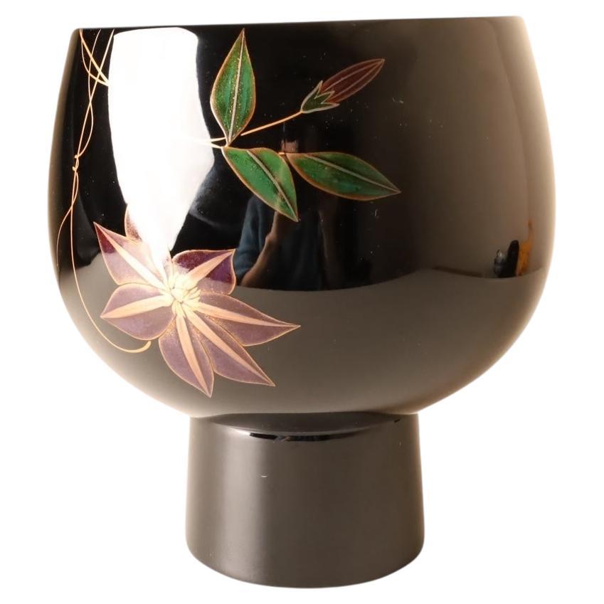 Japanese Lacquer Vase with Botanical Motif, Wajima School For Sale