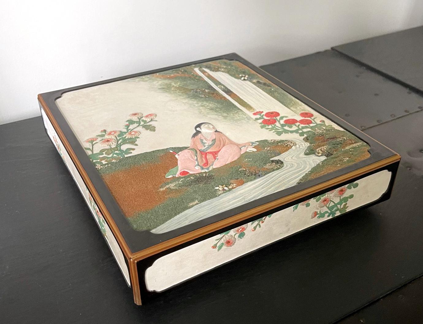 Rare Japanese Lacquer Writing Box Suzuribako Meiji Period For Sale 10