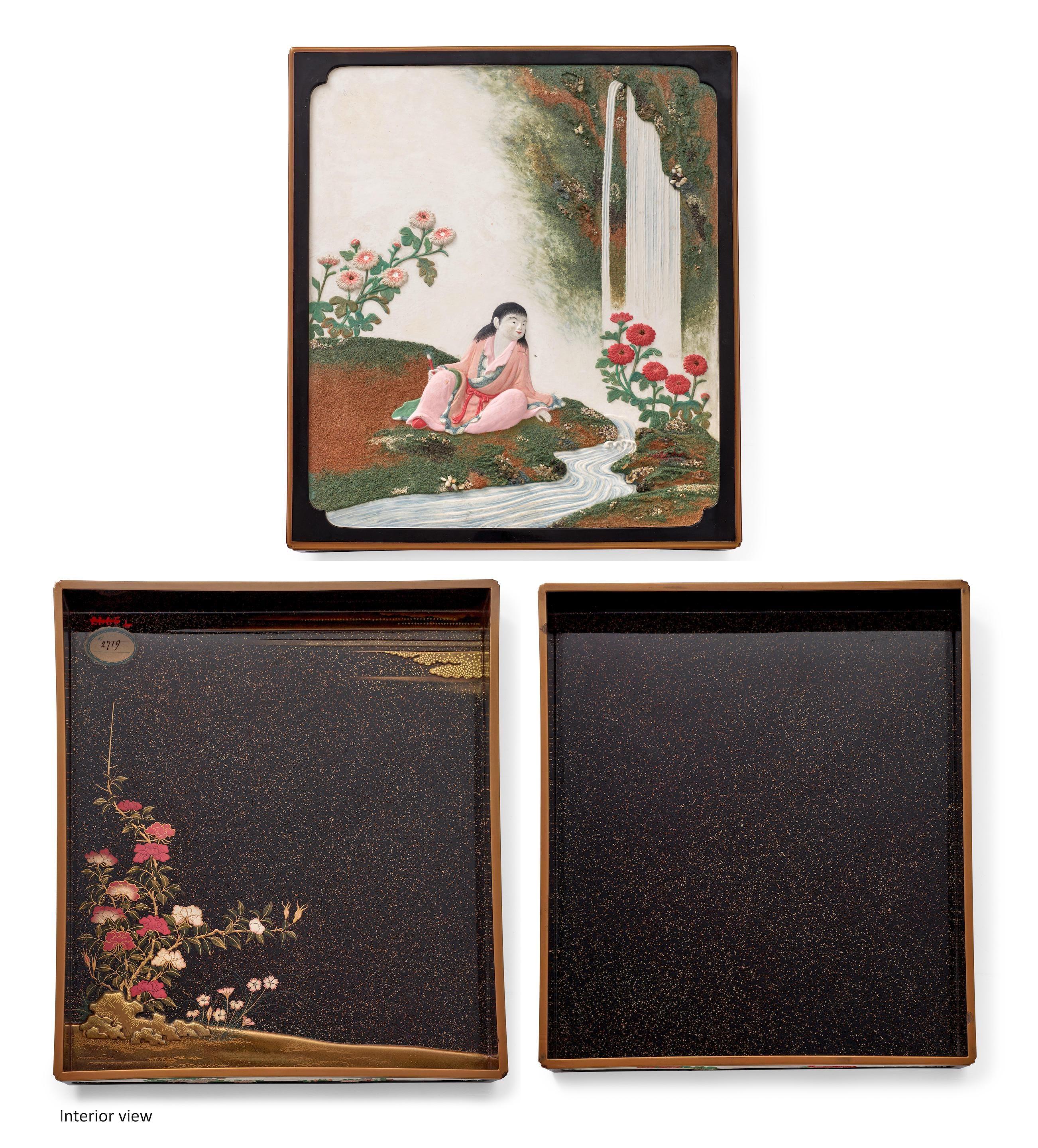 Rare Japanese Lacquer Writing Box Suzuribako Meiji Period For Sale 15