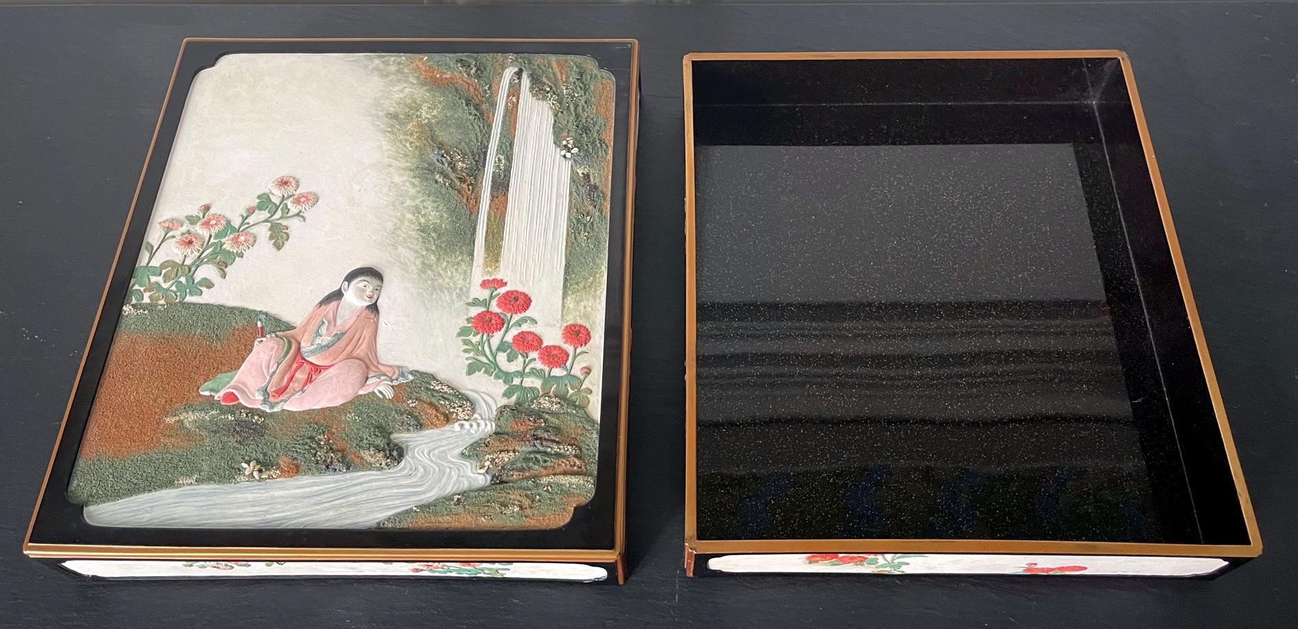 Japonisme Rare Japanese Lacquer Writing Box Suzuribako Meiji Period For Sale