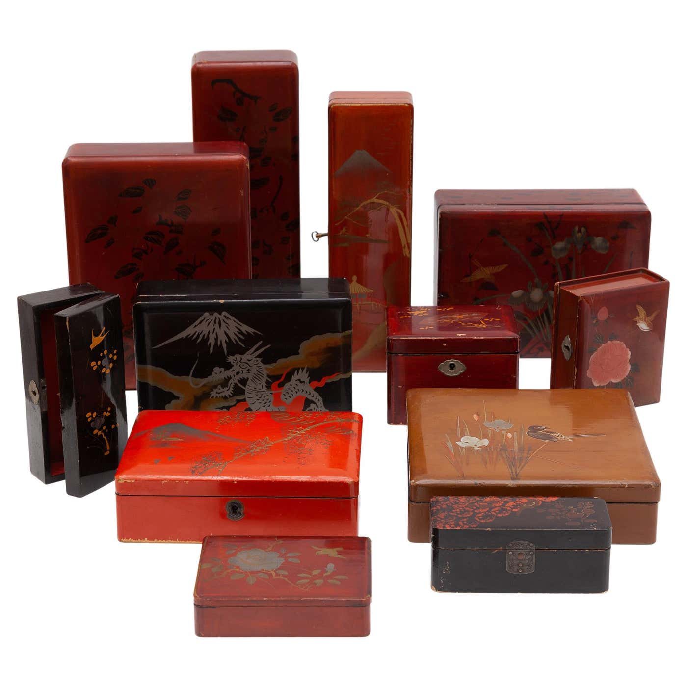 Japanese Iconic Objects Japanese Lacquered Boxes Collection, Wunderkammer Objects For Sale at ...