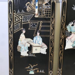 Japanese Lacquered Decorated Wall Panels  These 4 very attractive screens